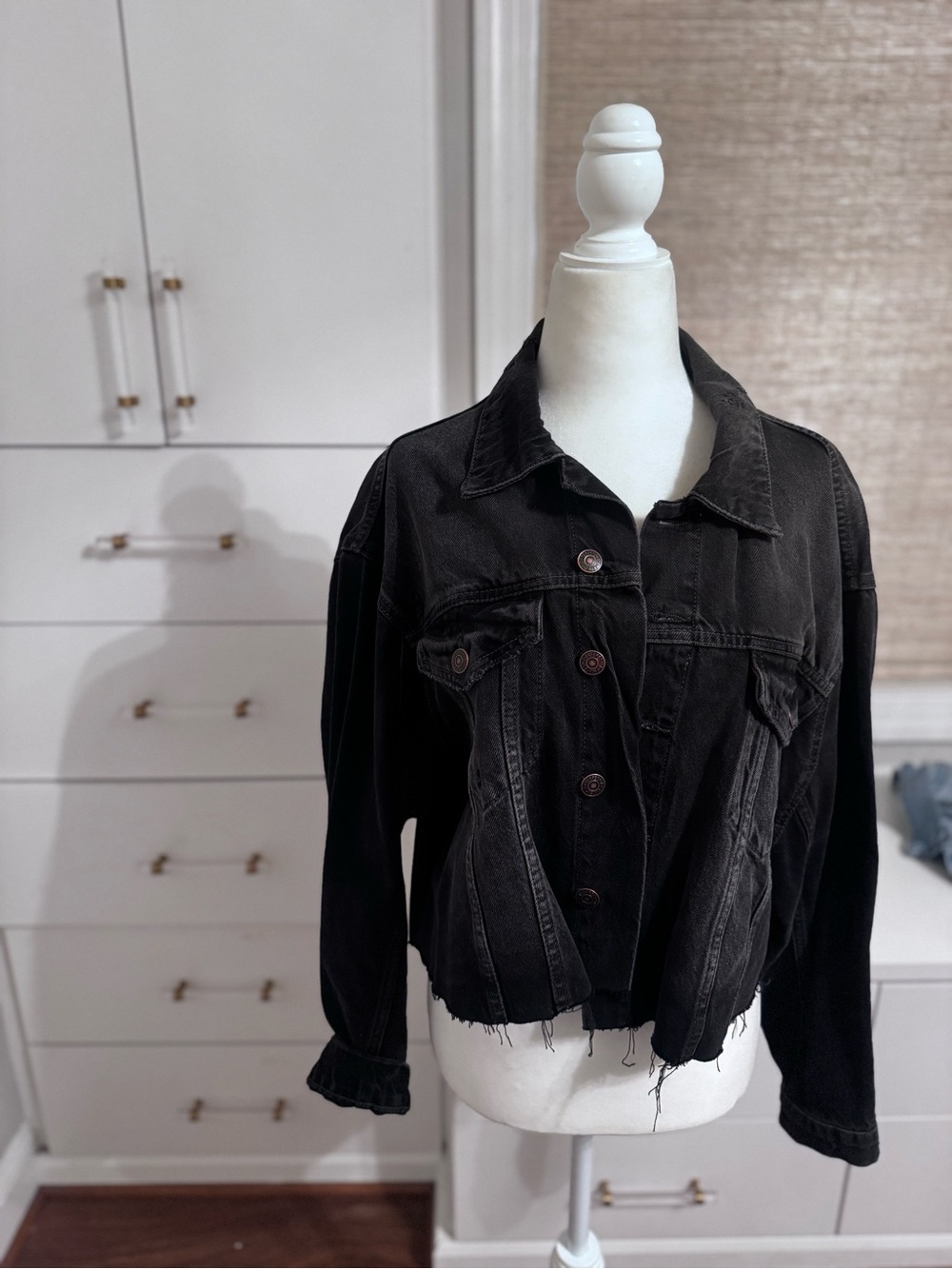 Black Distressed Denim Jacket free people